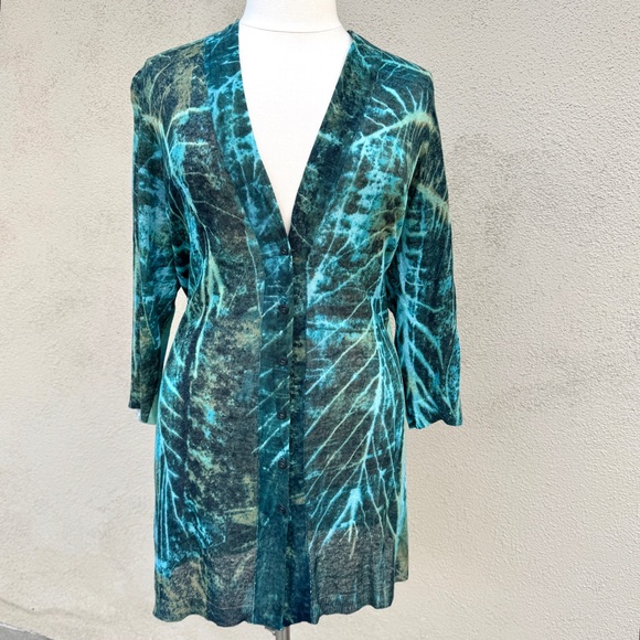 NIC + ZOE long cardigan sweater button down colorful knit blue green abstract 2X - Picture 7 of 14